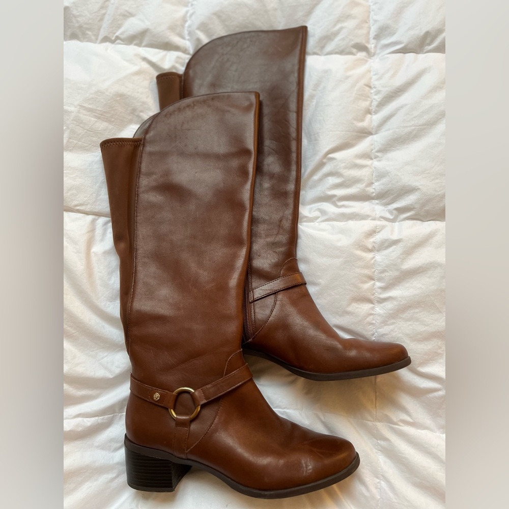 Anne Klein Wide Calf Tall Leather Boots, size 8